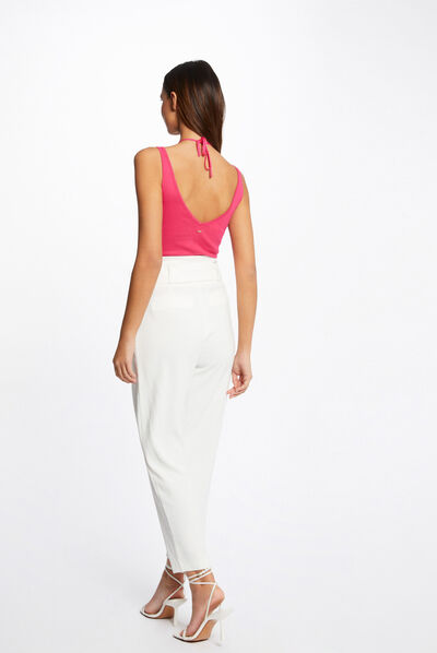 Pull débardeur avec dos nu rose fonce femme