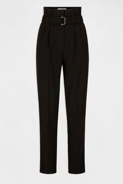 Pantalon paperbag ceinturé noir femme