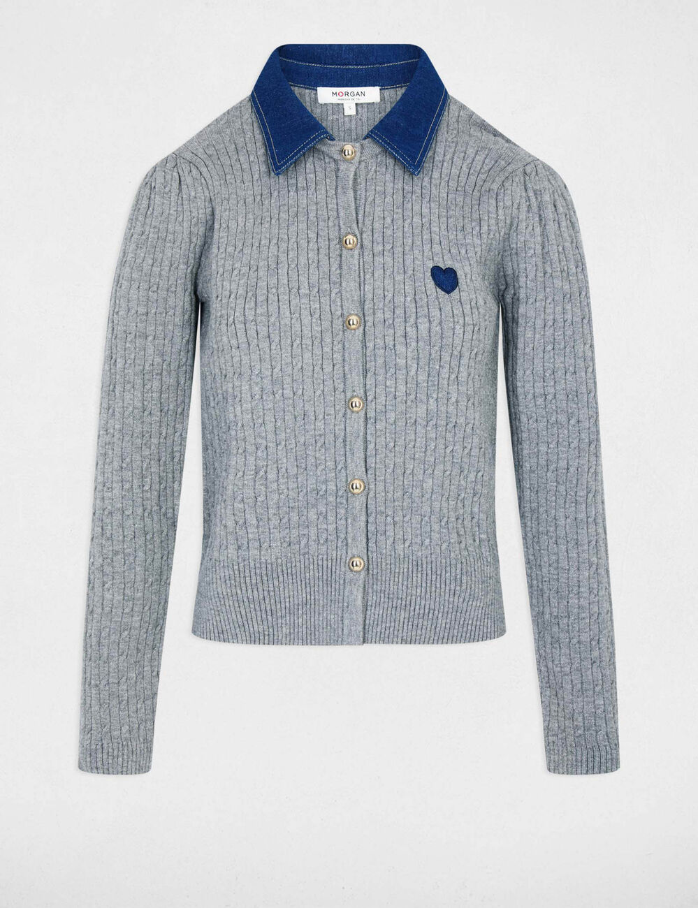 Pull col revers boutons gris clair femme