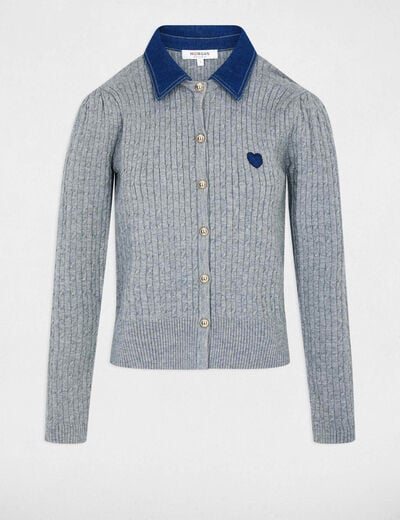 Pull col revers boutons gris clair femme