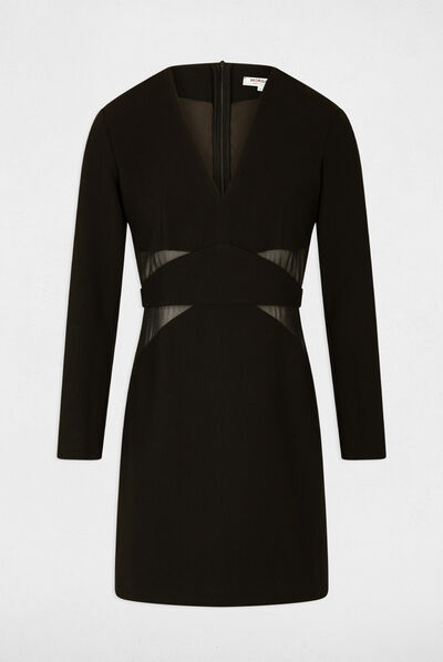 Robe ajustée détails semi-transparents noir femme