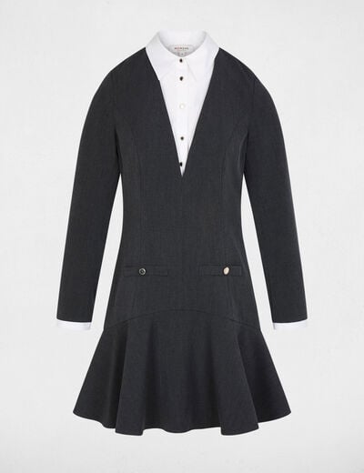 Robe courte col &agrave; revers gris clair femme