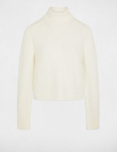 Pull col roulé ecru femme