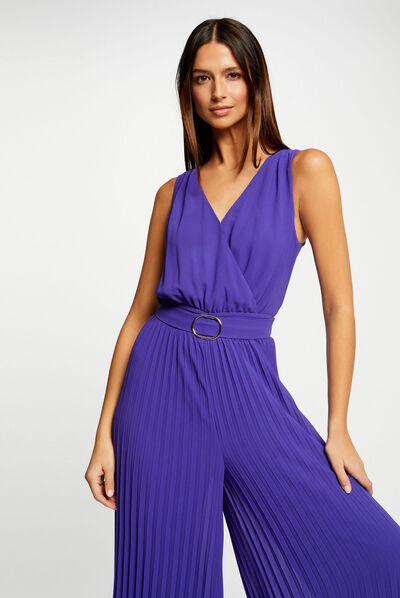 Combinaison ample à jambes plissées violet fonce femme