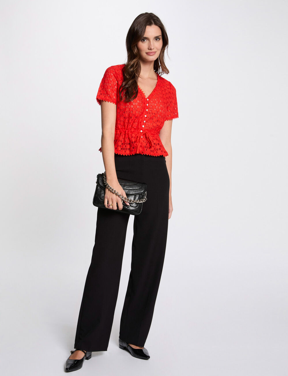 T-shirt manches courtes en dentelle orange femme