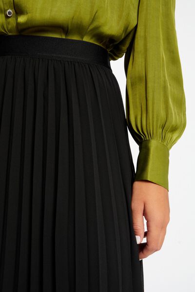 Jupe longue évasée plissée noir femme