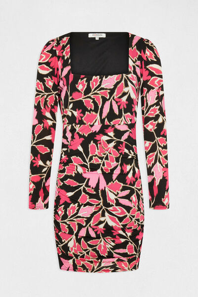 Robe ajustée encolure carrée imprimée multico femme