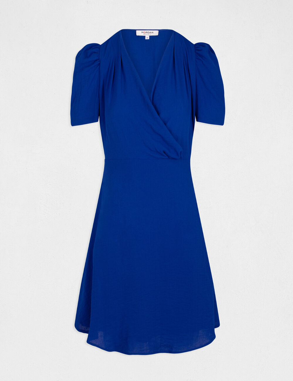Robe évasée avec col cache-coeur bleu electrique femme