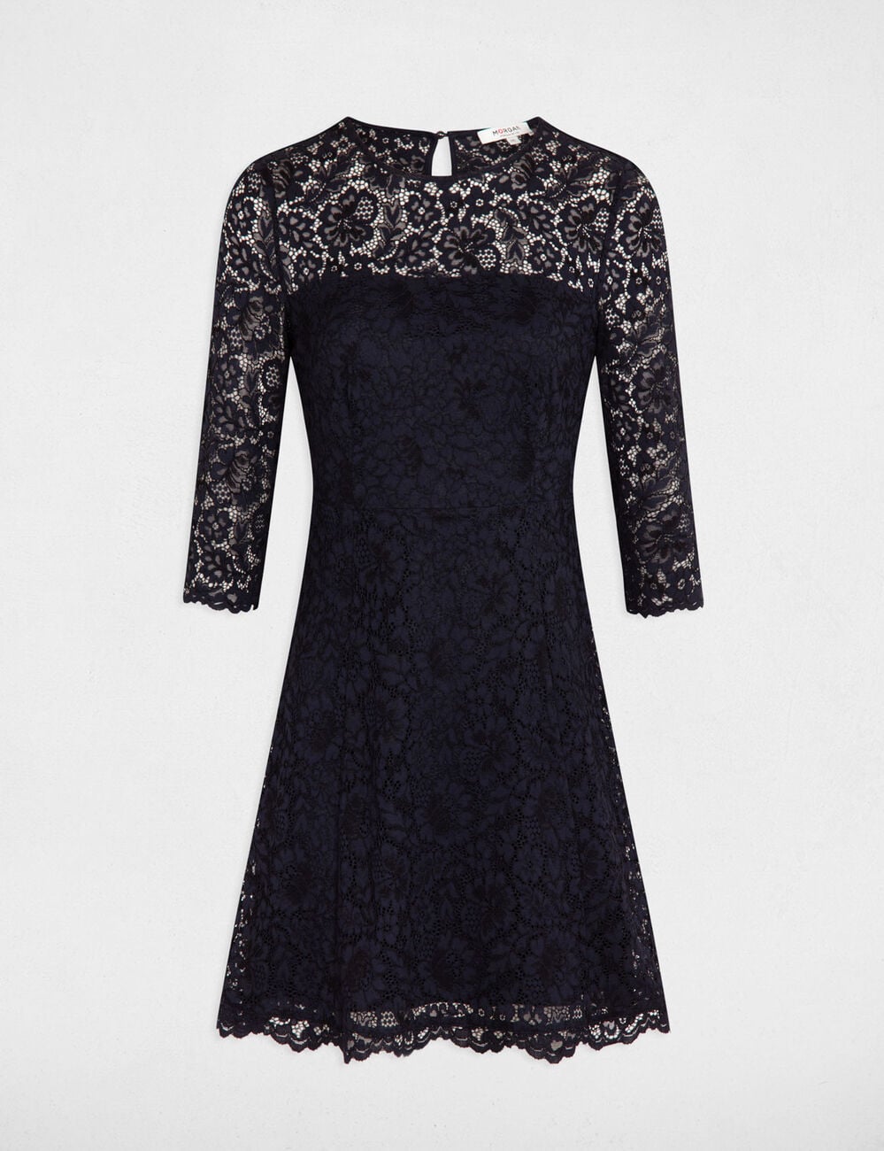 Robe courte patineuse dentelle bleu marine femme