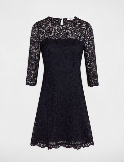 Robe courte patineuse dentelle bleu marine femme