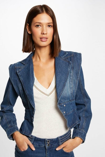 Veste cintrée en jean avec épaulettes jean stone femme