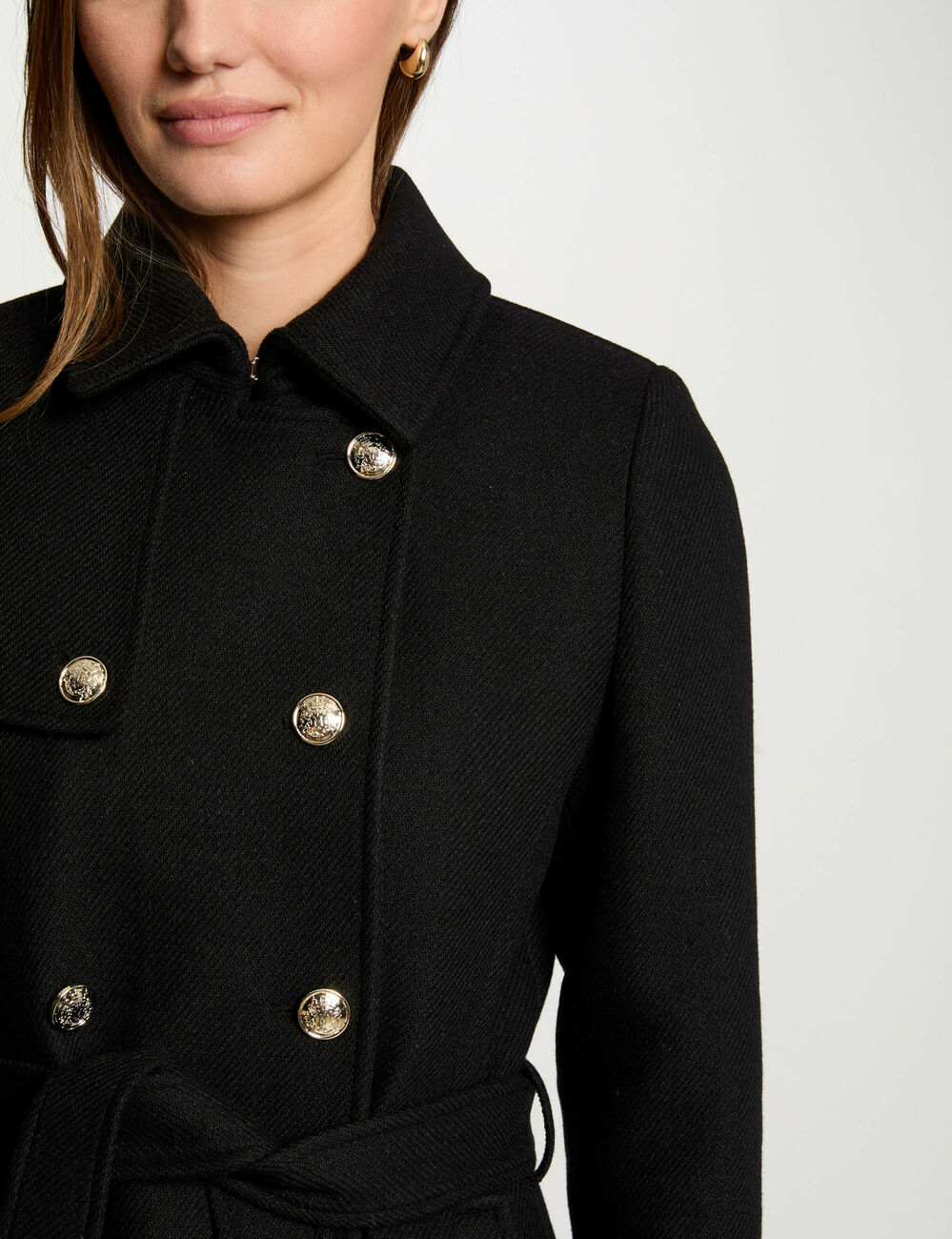 Manteau long ceintur&eacute; noir femme