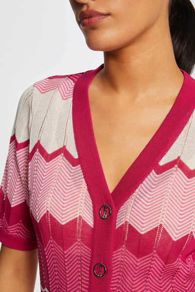 Pull manches courtes imprimé chevron rose fonce femme