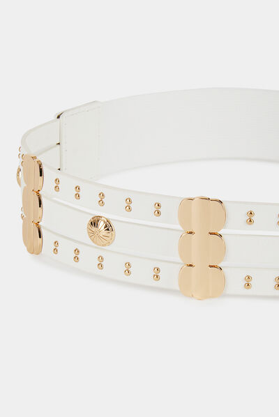 Ceinture élastiquée avec clous blanc femme