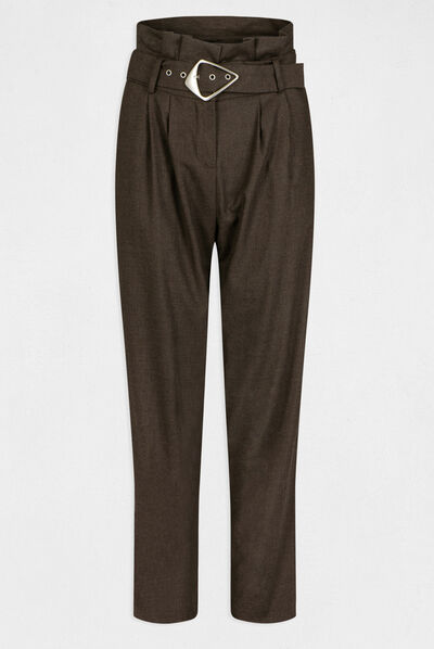 Pantalon paperbag ceinturé marron femme