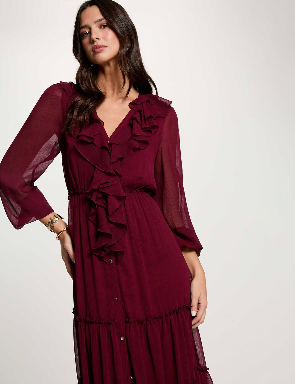 Robe longue fluide bordeaux femme