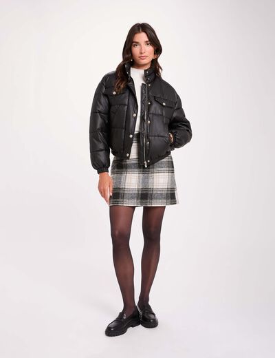 Doudoune similicuir col montant noir femme