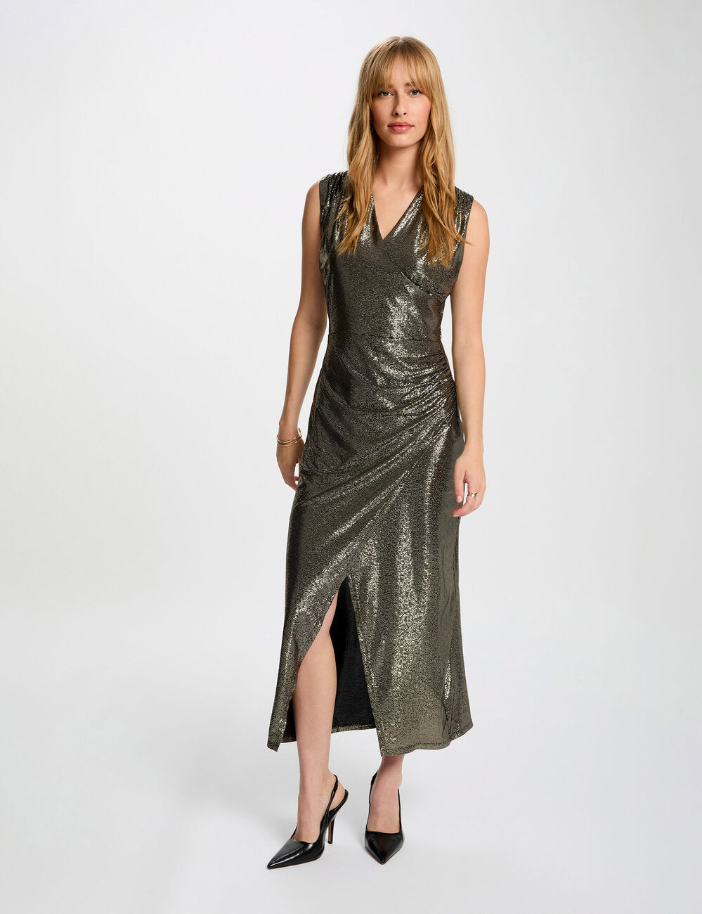 Robe midi sans manches jaune or femme