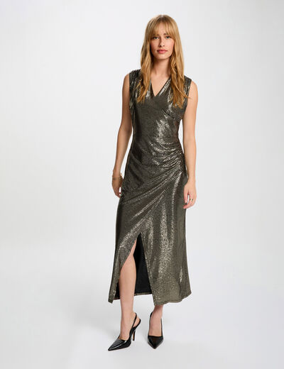 Robe midi sans manches jaune or femme