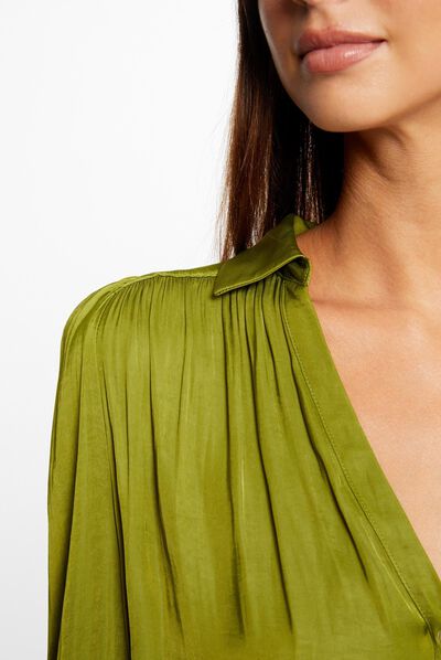 Chemise manches longues satin anis femme