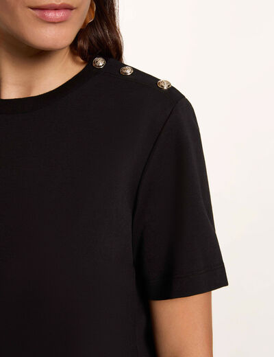 T-shirt col rond boutons noir femme