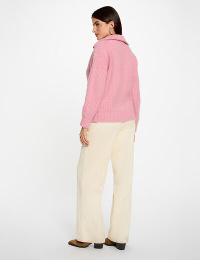 Pull col camionneur vieux rose femme
