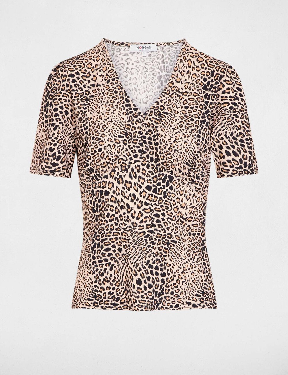 T-shirt cintr&eacute; col v multicolore femme