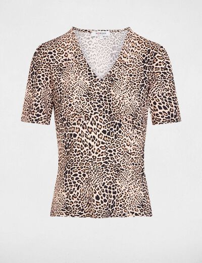 T-shirt cintr&eacute; col v multicolore femme