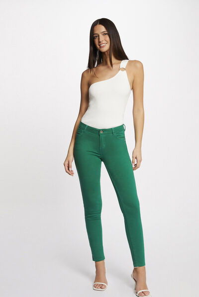 Pantalon skinny taille basse vert femme