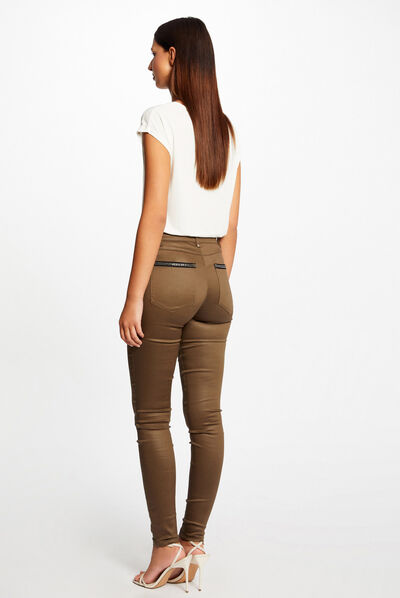 Pantalon skinny enduit à détails bijoux vert moyen femme