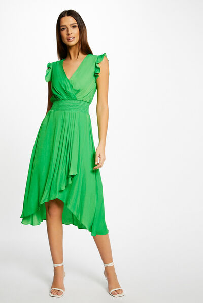 Robe droite fluide sans manches vert femme