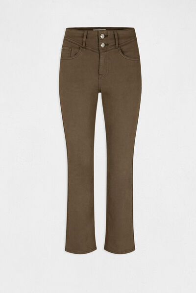 Pantalon droit taille haute 7/8ème vert kaki femme