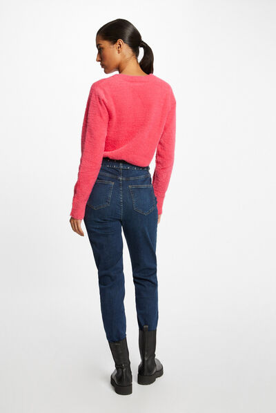 Jeans regular taille haute ceinturé jean stone femme