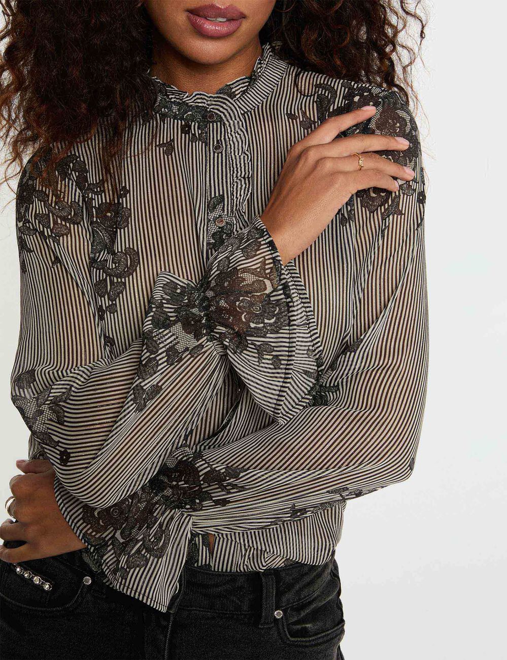 Chemise imprim&eacute;e col montant multicolore femme