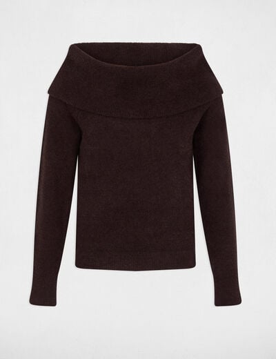 Pull col bardot marron fonc&eacute; femme