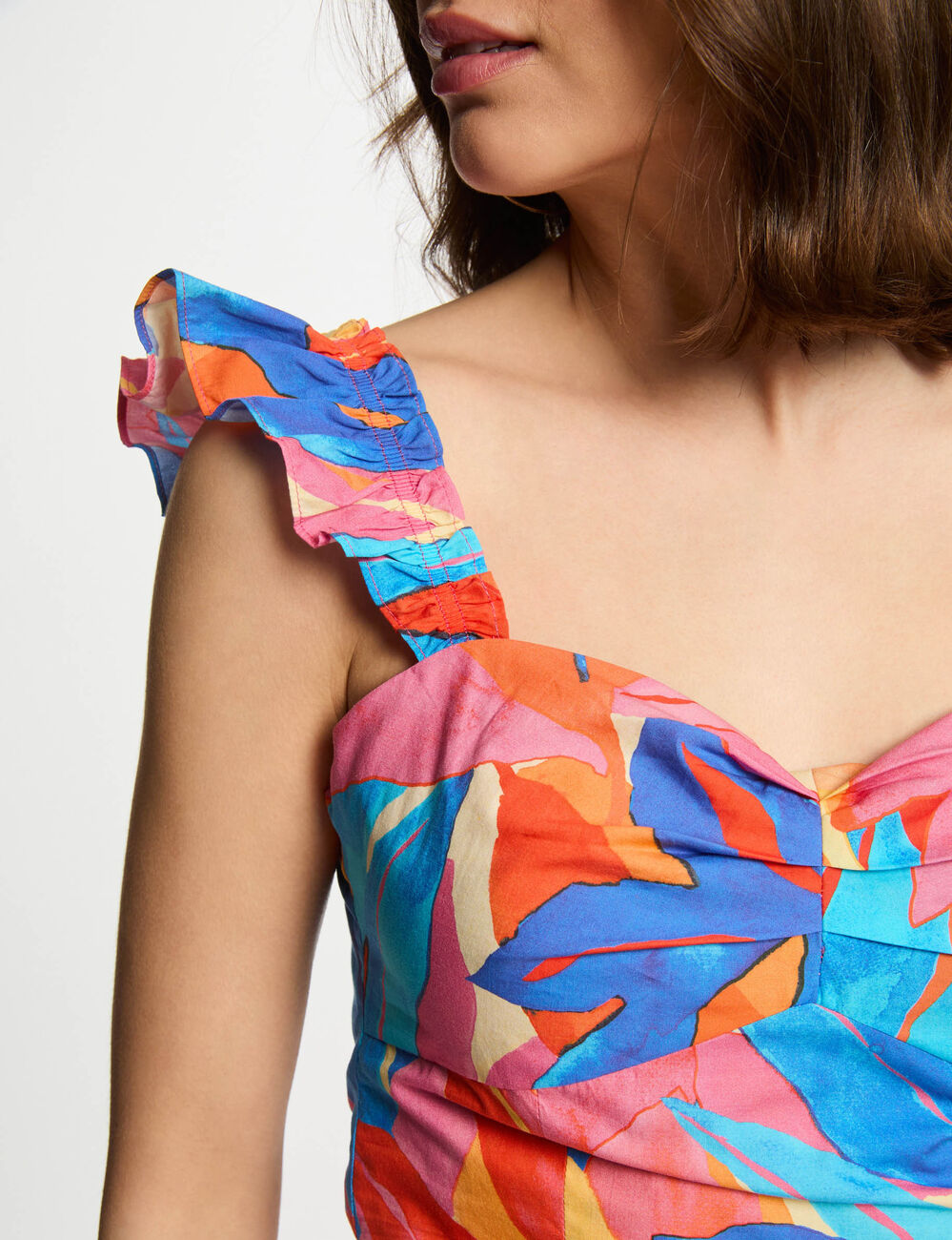 Top imprimé volants multicolore femme