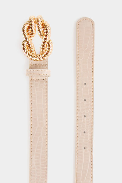 Ceinture croco boucle effet noeud beige femme