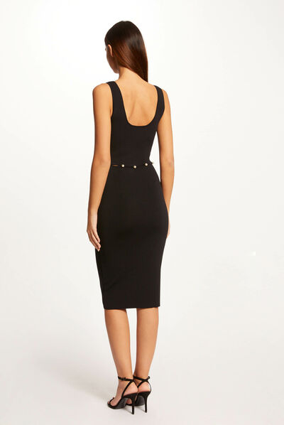 Robe pull ajustée avec perles noir femme
