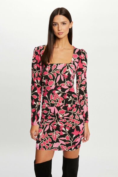 Robe ajustée encolure carrée imprimée multico femme