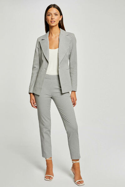 Pantalon cigarette 7/8ème imprimé ecru femme