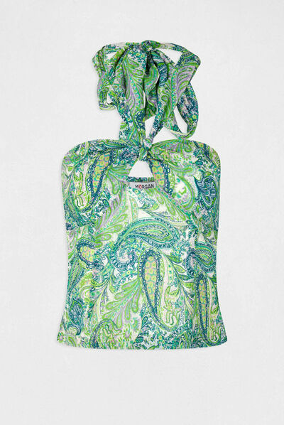 Bustier bretelles à nouer imprimé multico femme