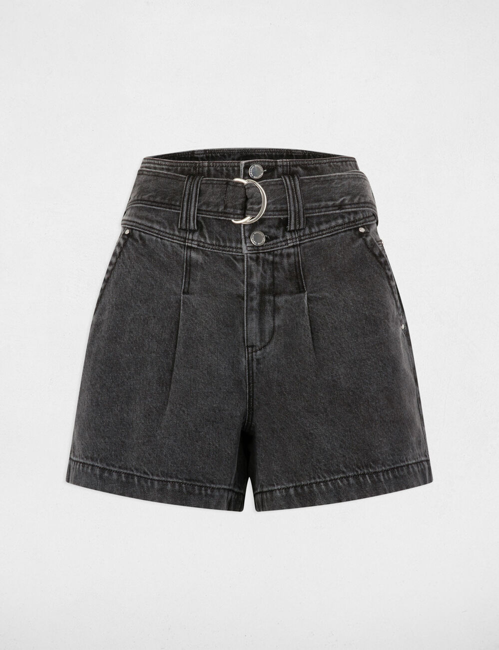 Short en jean taille haute gris moyen femme