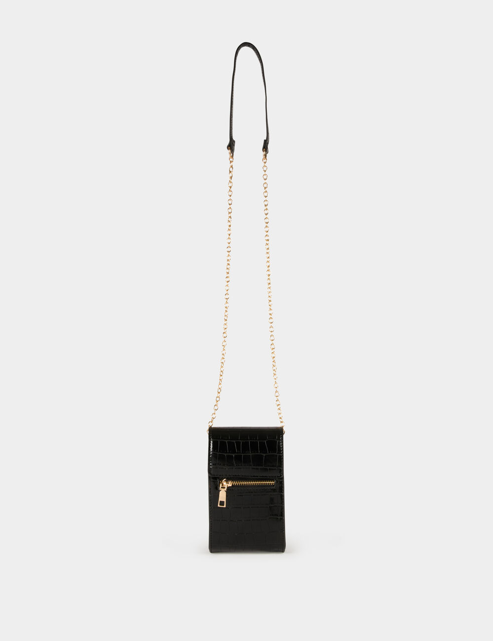 Pochette téléphone croco noir femme