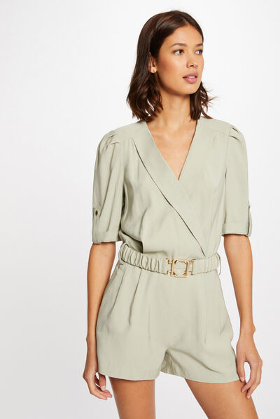 Combinaison droite ceinturée vert clair femme