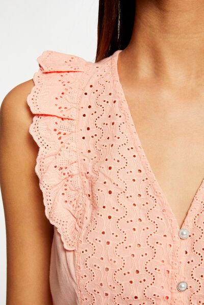 T-shirt manches courtes à volants rose moyen femme