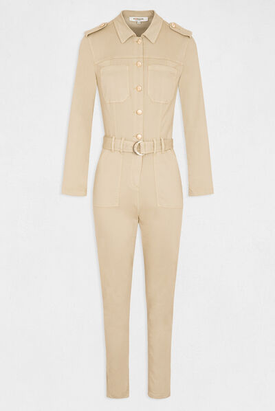 Combinaison droite ceinturée beige femme