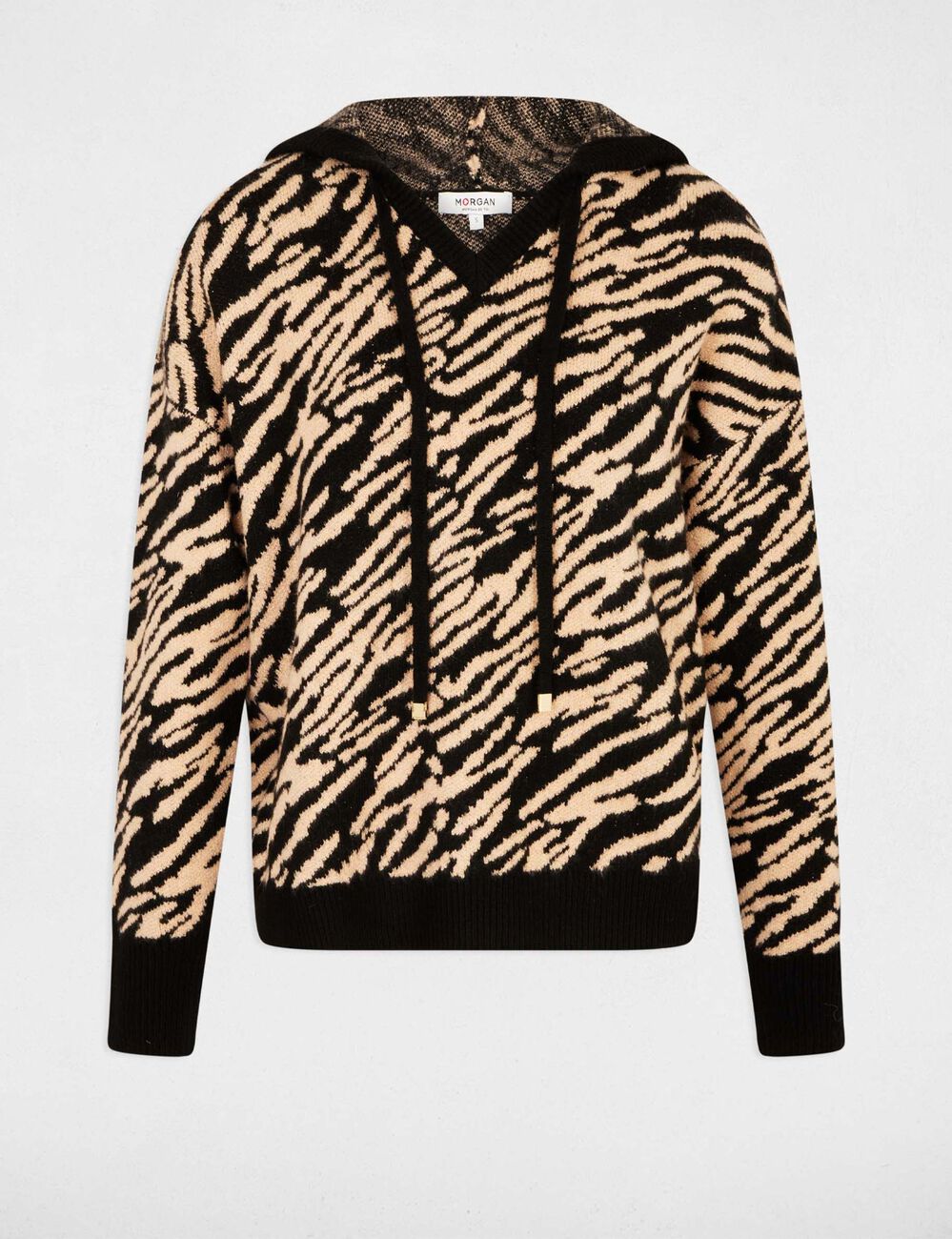 Pull court &agrave; capuche noir femme