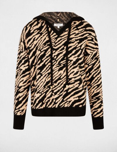 Pull court &agrave; capuche noir femme
