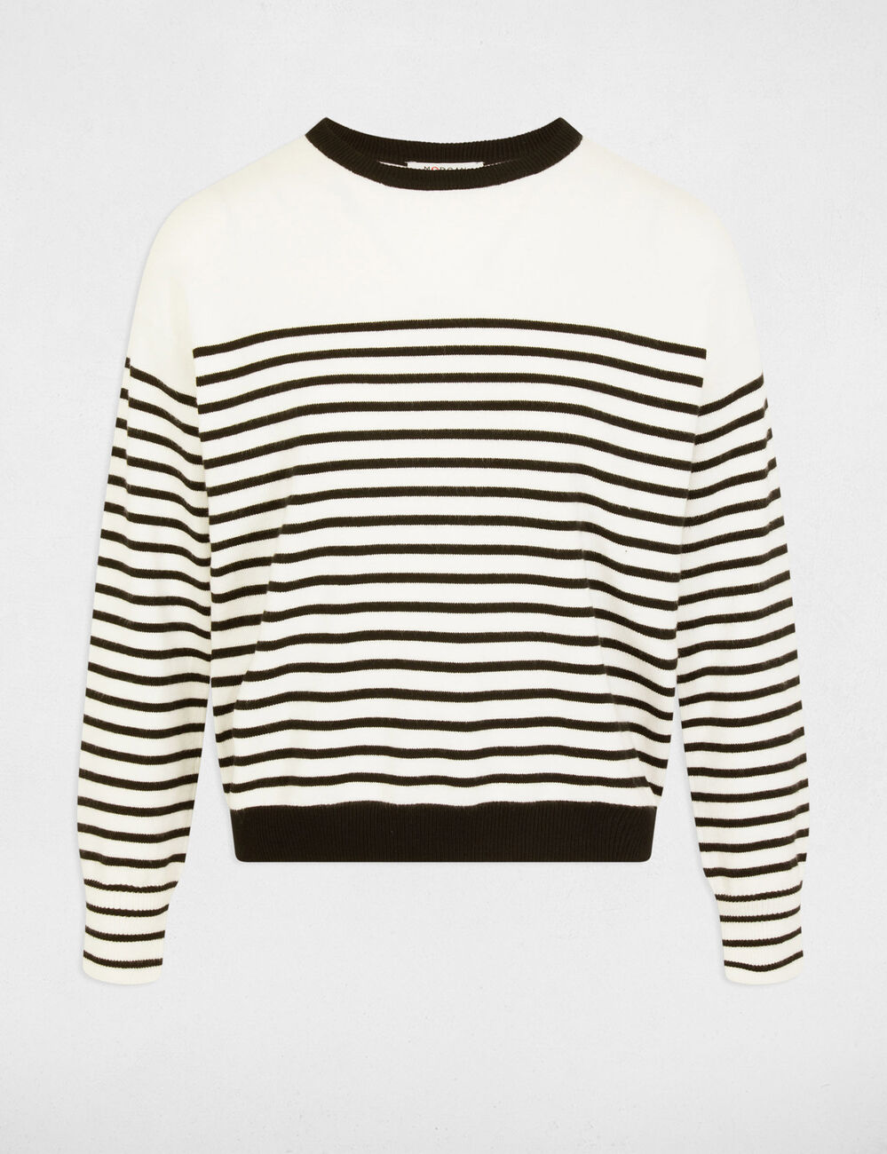Pull col rond rayé blanc femme