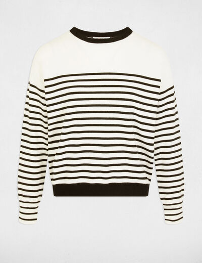 Pull col rond rayé blanc femme
